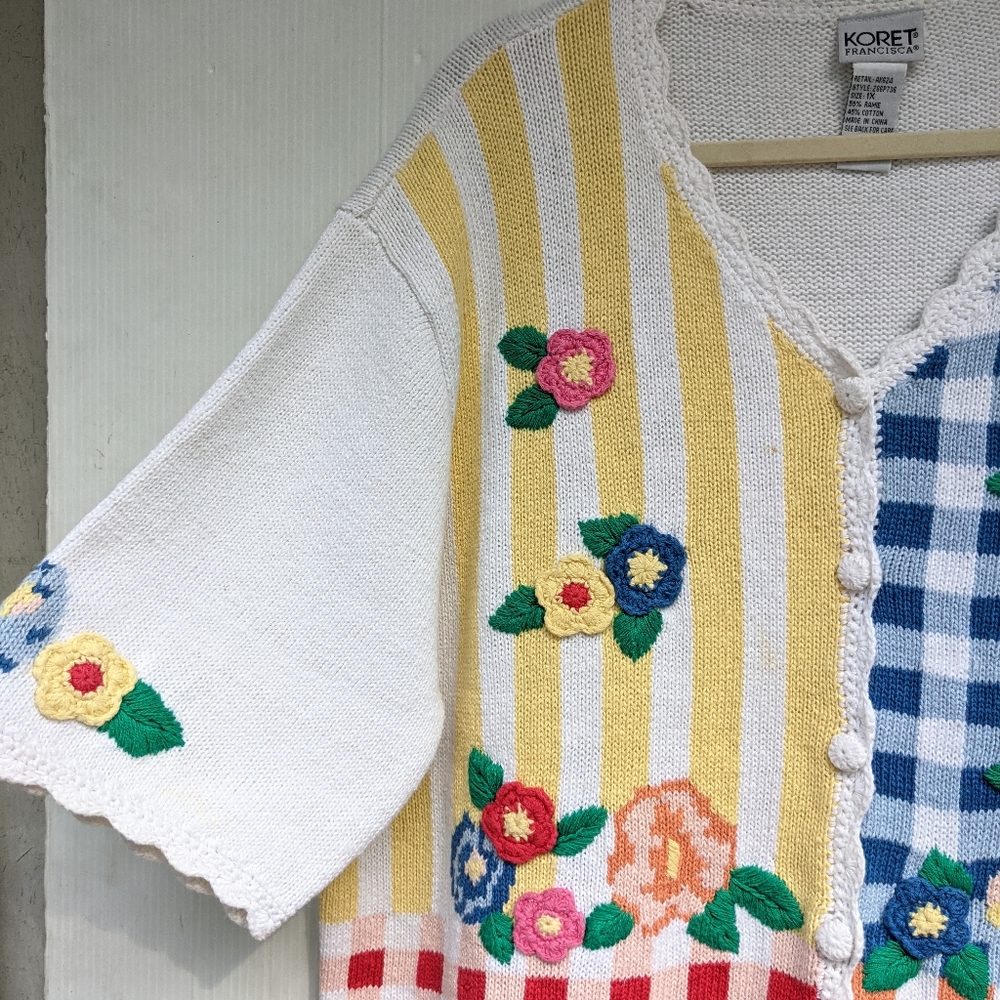 VINTAGE crochet floral grandma knit cardigan - Picture 6 of 9